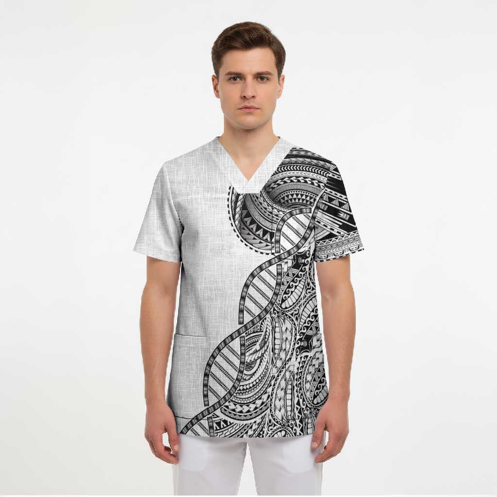 Samoan DNA Art Tattoo Scrub Top Polynesian Pattern White Color