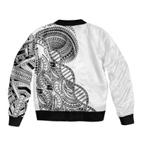 Samoan DNA Art Tattoo Sleeve Zip Bomber Jacket Polynesian Pattern White Color LT03 - Polynesian Pride