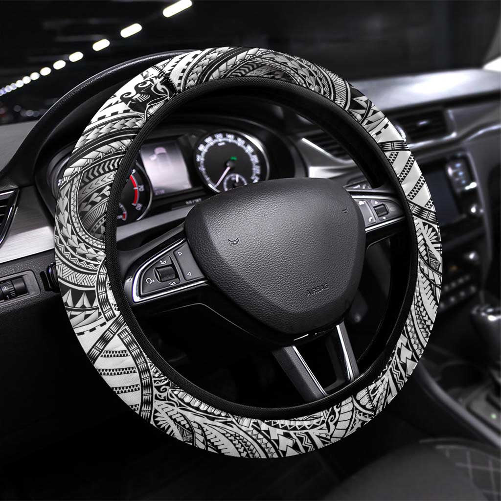 Samoan DNA Art Tattoo Steering Wheel Cover Polynesian Pattern White Color