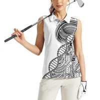 Samoan DNA Art Tattoo Women Sleeveless Polo Shirt Polynesian Pattern White Color