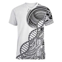 Samoan DNA Art Tattoo Women V-Neck T-Shirt Polynesian Pattern White Color LT03 Female White - Polynesian Pride