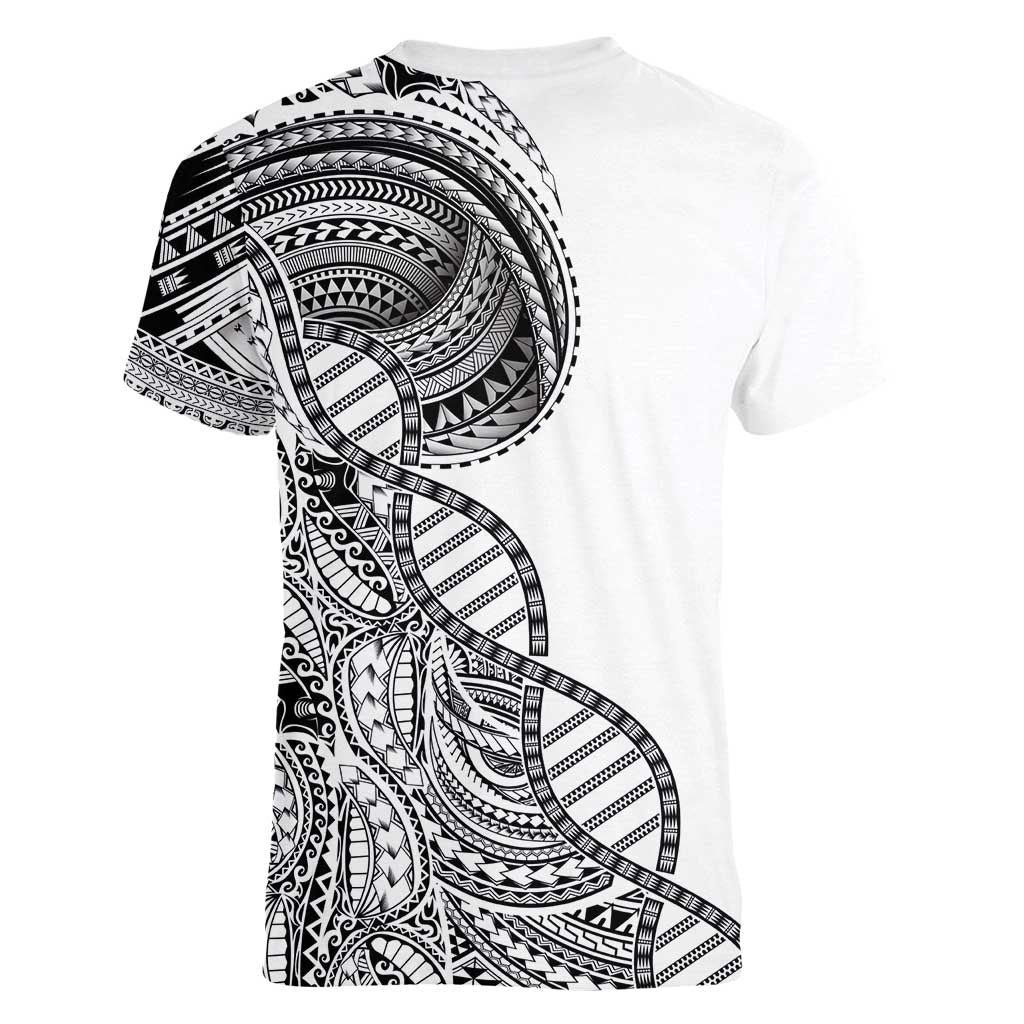 Samoan DNA Art Tattoo Women V-Neck T-Shirt Polynesian Pattern White Color LT03 - Polynesian Pride