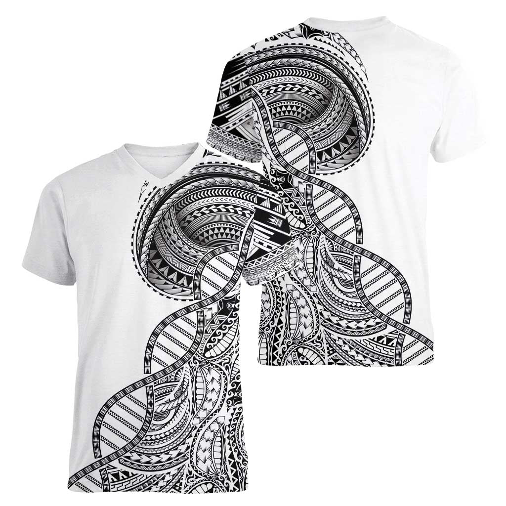 Samoan DNA Art Tattoo Women V-Neck T-Shirt Polynesian Pattern White Color LT03 - Polynesian Pride