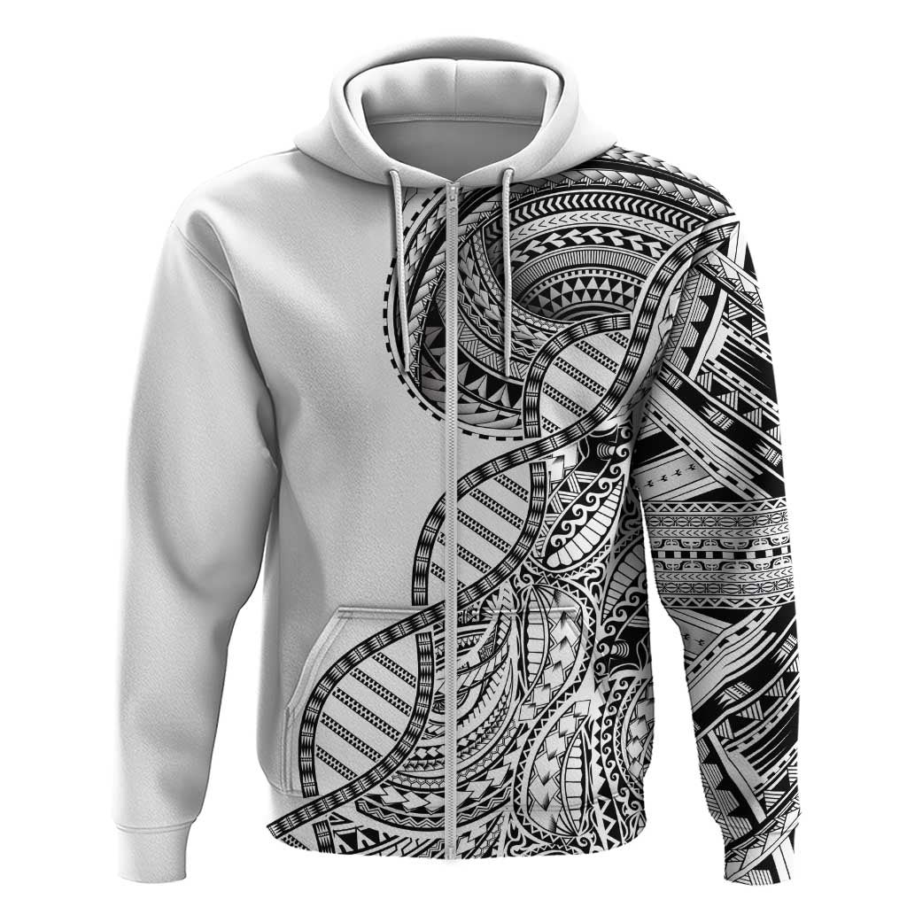 Samoan DNA Art Tattoo Zip Hoodie Polynesian Pattern White Color LT03 Zip Hoodie White - Polynesian Pride