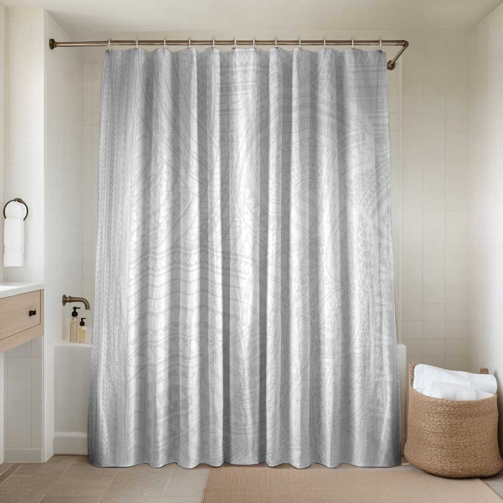 Samoan DNA Art Tattoo Bathroom Set Polynesian Pattern All White LT03 Shower Curtain Only White - Polynesian Pride