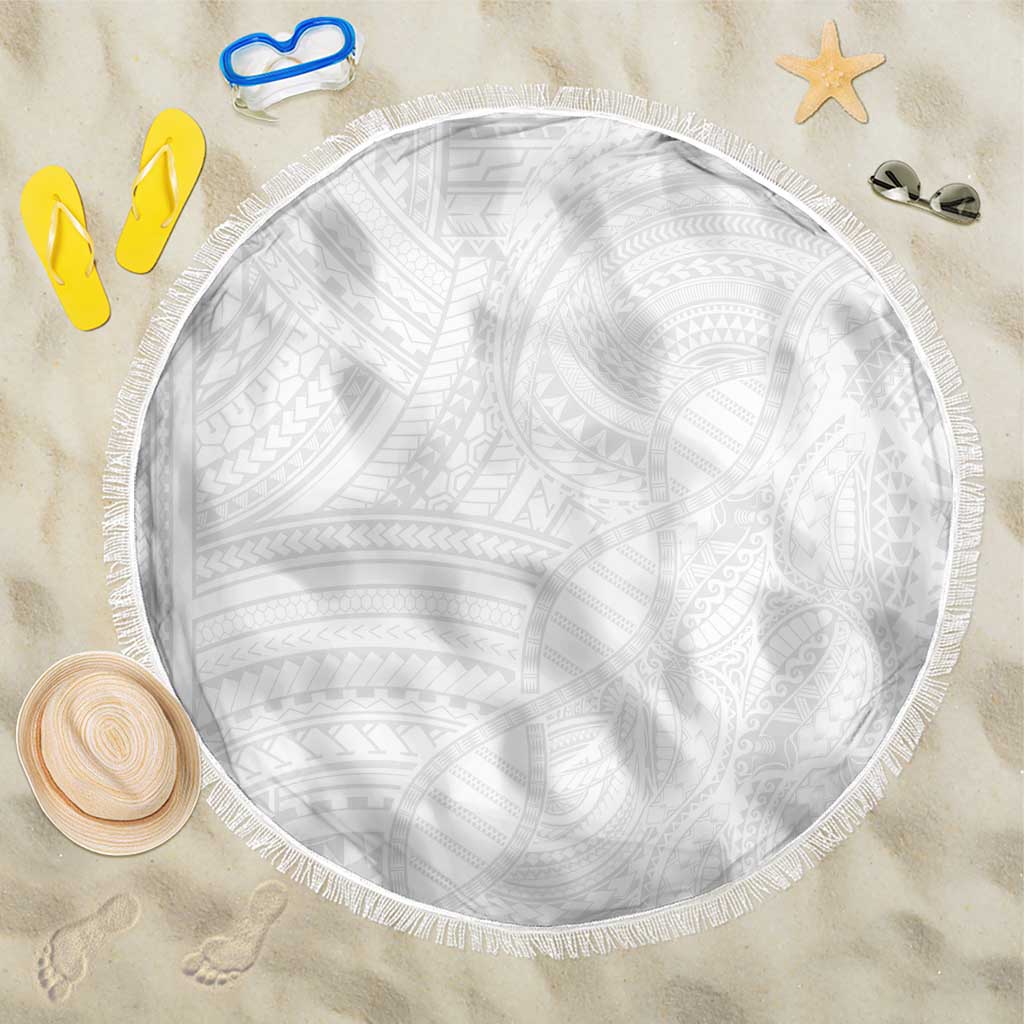 Samoan DNA Art Tattoo Beach Blanket Polynesian Pattern All White