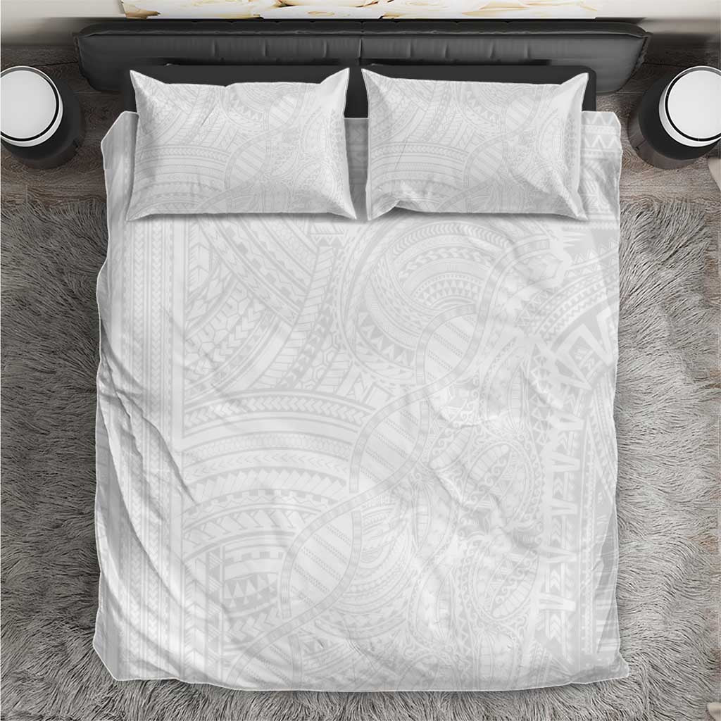 Samoan DNA Art Tattoo Bedding Set Polynesian Pattern All White