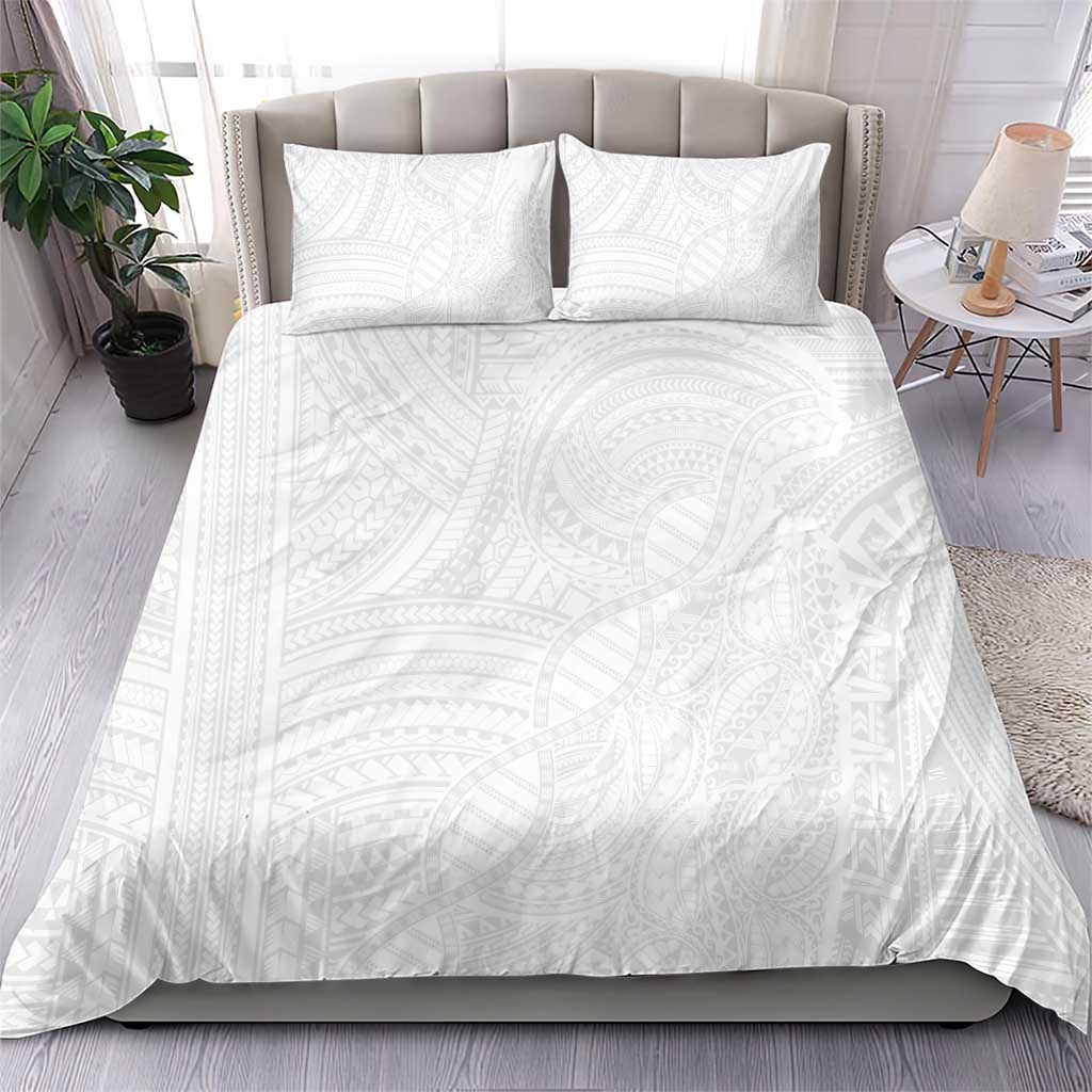 Samoan DNA Art Tattoo Bedding Set Polynesian Pattern All White