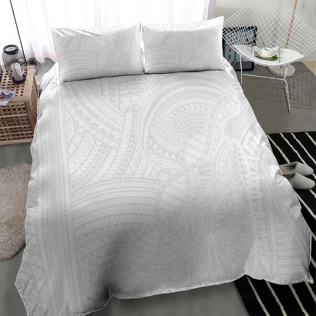 Samoan DNA Art Tattoo Bedding Set Polynesian Pattern All White