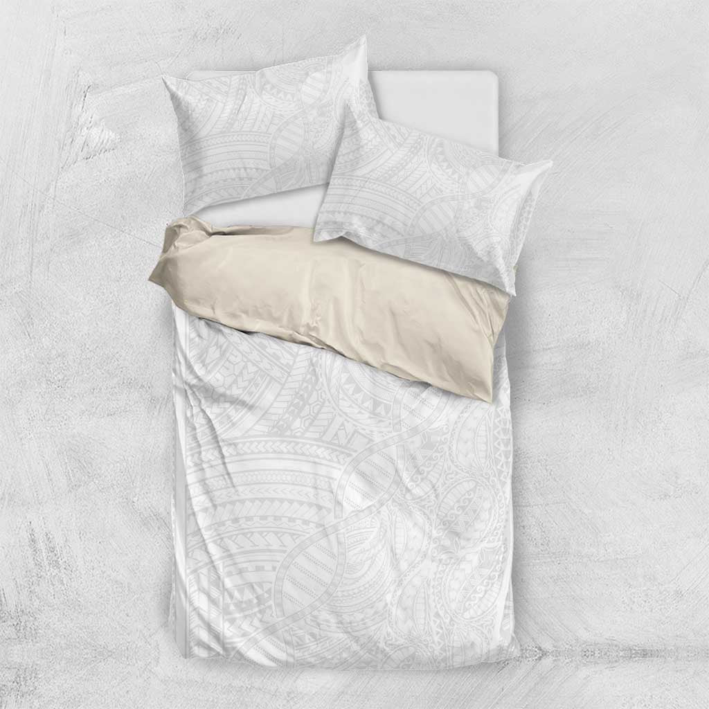 Samoan DNA Art Tattoo Bedding Set Polynesian Pattern All White