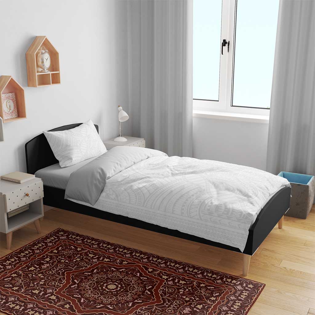 Samoan DNA Art Tattoo Bedding Set Polynesian Pattern All White