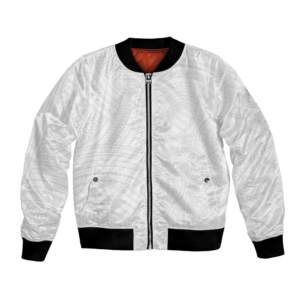 Samoan DNA Art Tattoo Bomber Jacket Polynesian Pattern All White