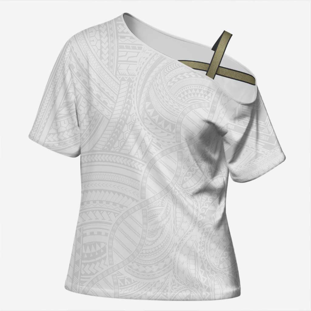 Samoan DNA Art Tattoo Cross Shoulder Shirt Polynesian Pattern All White LT03 Female White - Polynesian Pride