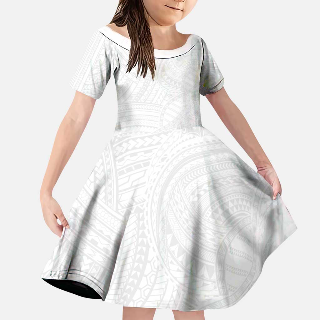 Samoan DNA Art Tattoo Family Matching Off Shoulder Maxi Dress and Hawaiian Shirt Polynesian Pattern All White