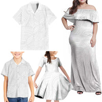 Samoan DNA Art Tattoo Family Matching Off Shoulder Maxi Dress and Hawaiian Shirt Polynesian Pattern All White