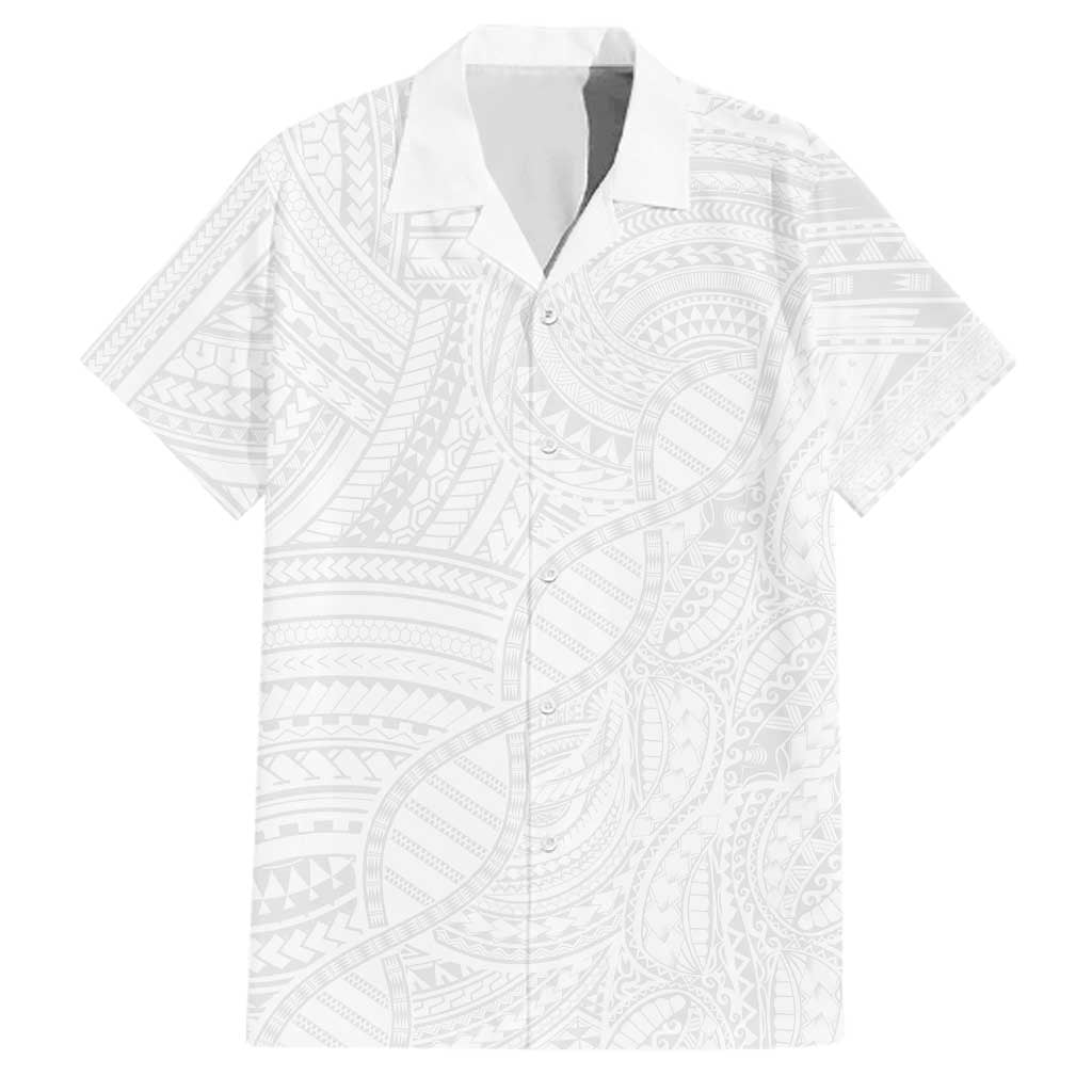 Samoan DNA Art Tattoo Family Matching Off Shoulder Maxi Dress and Hawaiian Shirt Polynesian Pattern All White