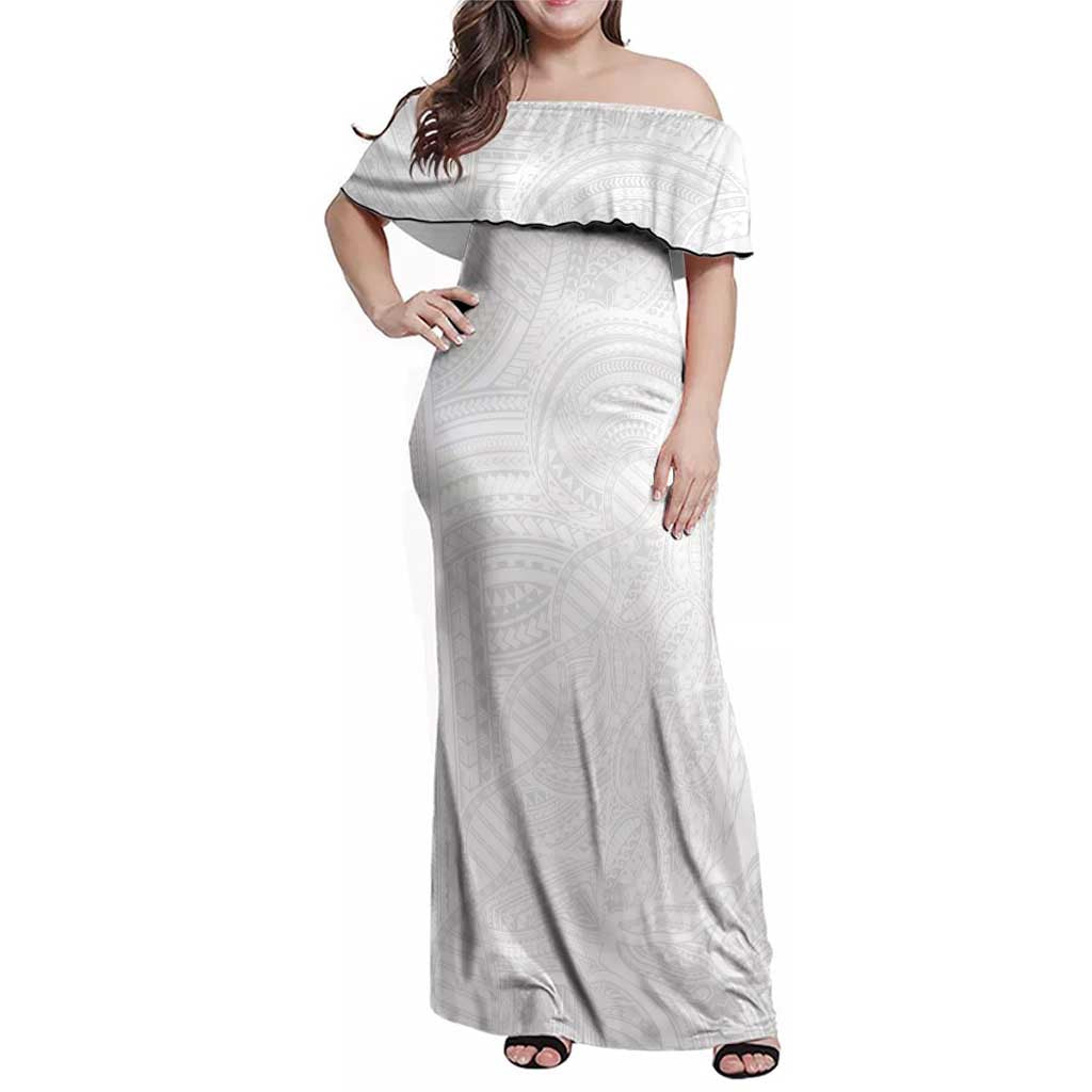 Samoan DNA Art Tattoo Family Matching Off Shoulder Maxi Dress and Hawaiian Shirt Polynesian Pattern All White