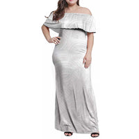 Samoan DNA Art Tattoo Family Matching Off Shoulder Maxi Dress and Hawaiian Shirt Polynesian Pattern All White