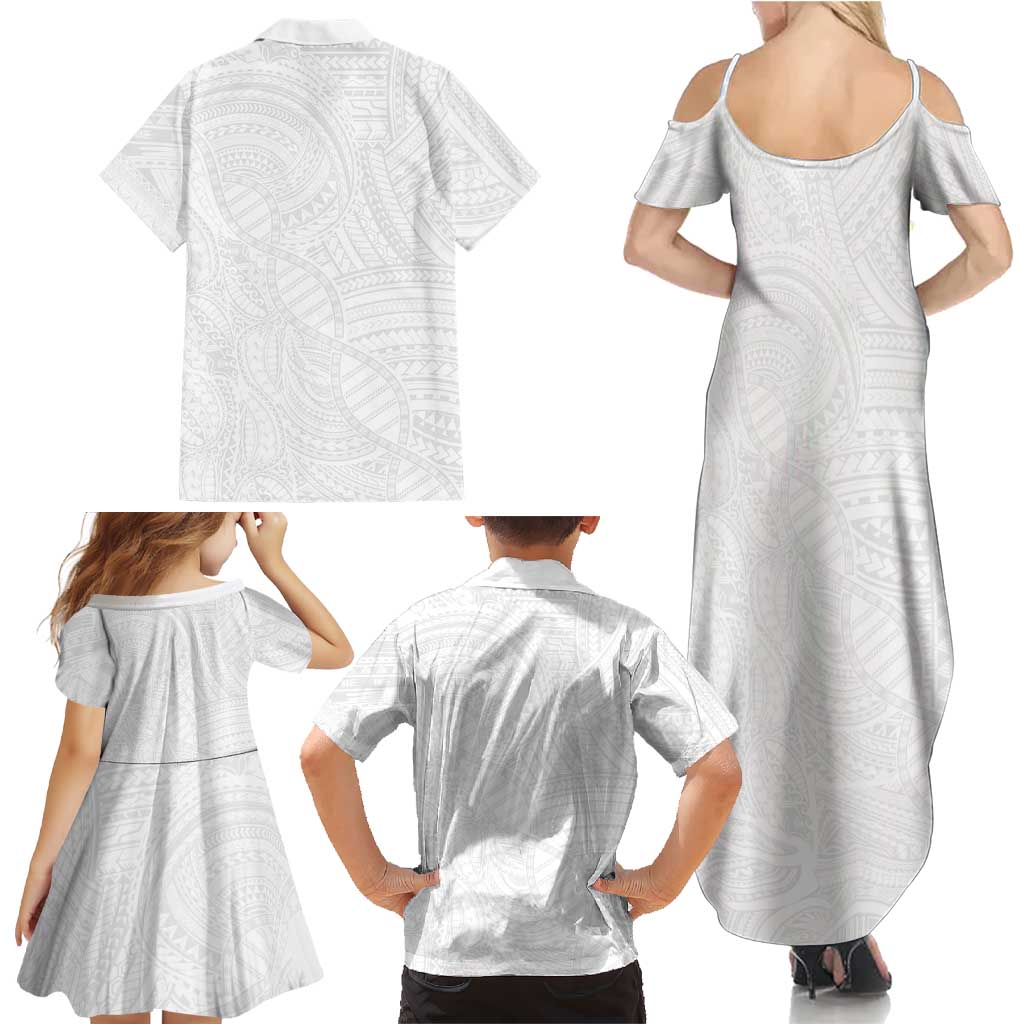 Samoan DNA Art Tattoo Family Matching Summer Maxi Dress and Hawaiian Shirt Polynesian Pattern All White LT03 - Polynesian Pride