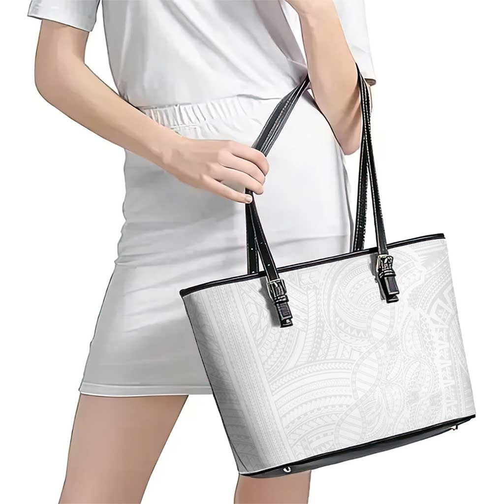 Samoan DNA Art Tattoo Leather Tote Bag Polynesian Pattern All White LT03 - Polynesian Pride