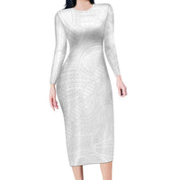 Samoan DNA Art Tattoo Long Sleeve Bodycon Dress Polynesian Pattern All White LT03 Long Dress White - Polynesian Pride
