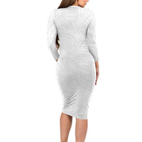 Samoan DNA Art Tattoo Long Sleeve Bodycon Dress Polynesian Pattern All White LT03 - Polynesian Pride