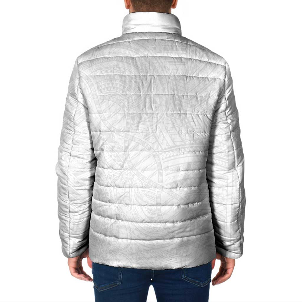 Samoan DNA Art Tattoo Padded Jacket Polynesian Pattern All White