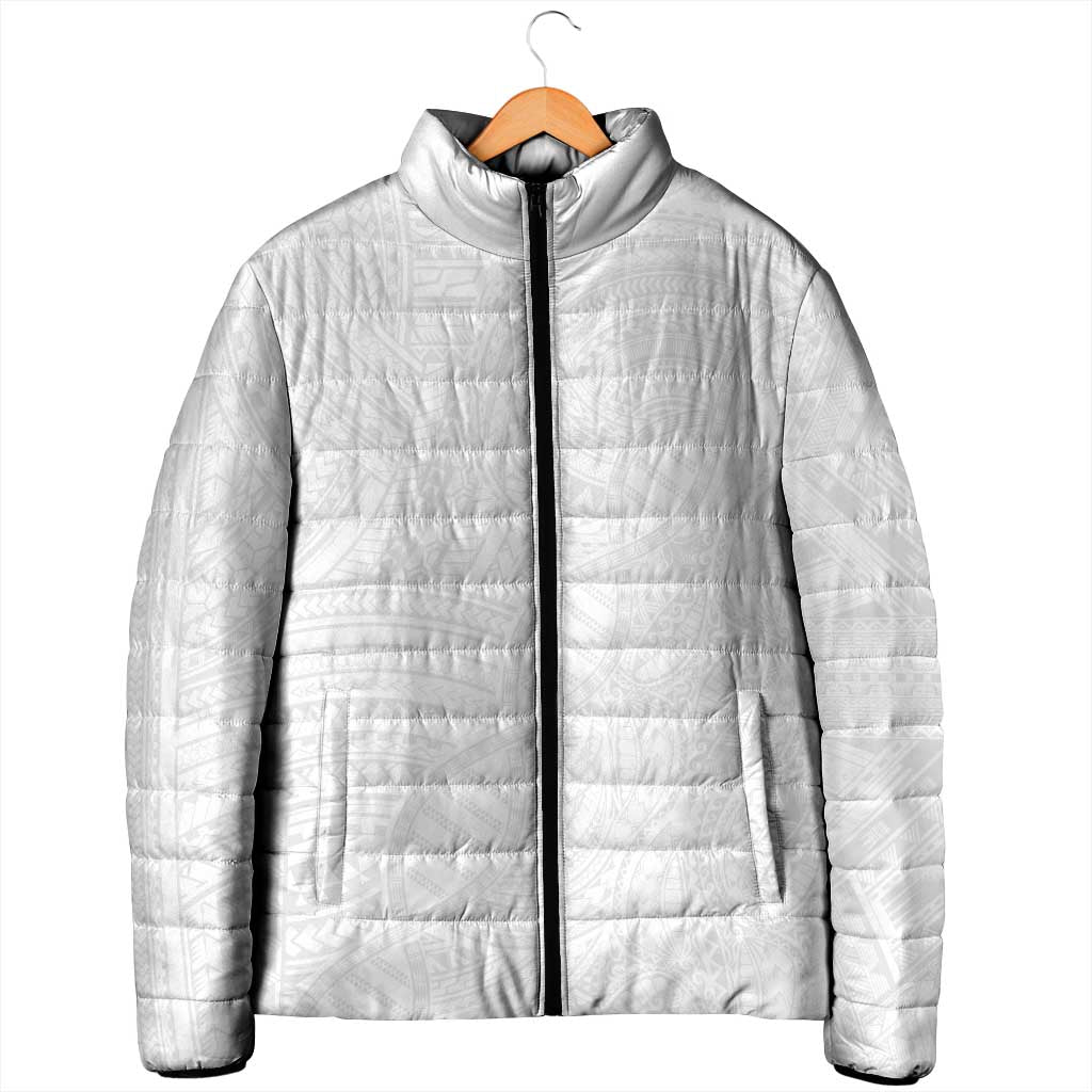 Samoan DNA Art Tattoo Padded Jacket Polynesian Pattern All White