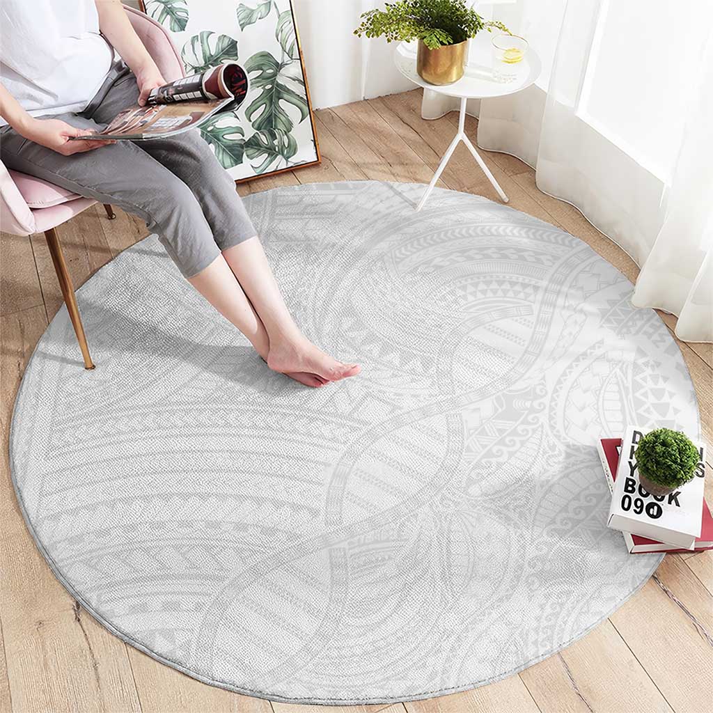 Samoan DNA Art Tattoo Round Carpet Polynesian Pattern All White LT03 - Polynesian Pride