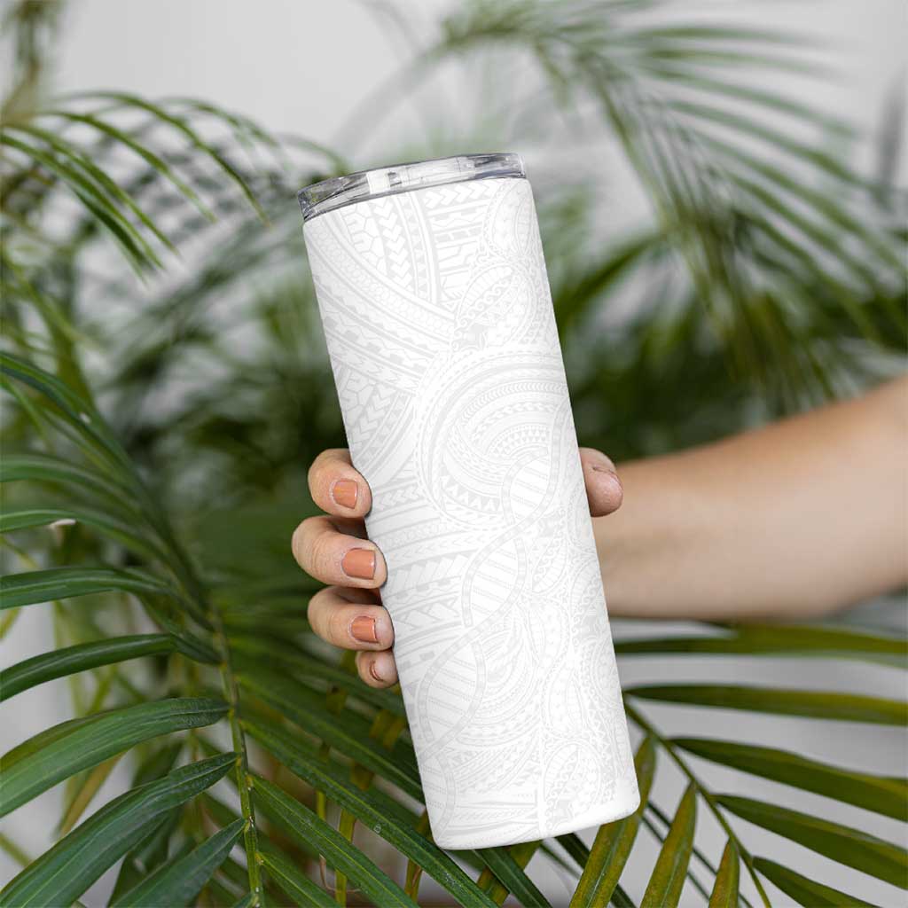 Samoan DNA Art Tattoo Skinny Tumbler Polynesian Pattern All White LT03 - Polynesian Pride