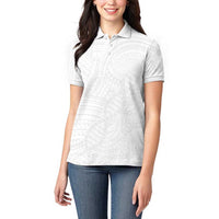 Samoan DNA Art Tattoo Women Polo Shirt Polynesian Pattern All White