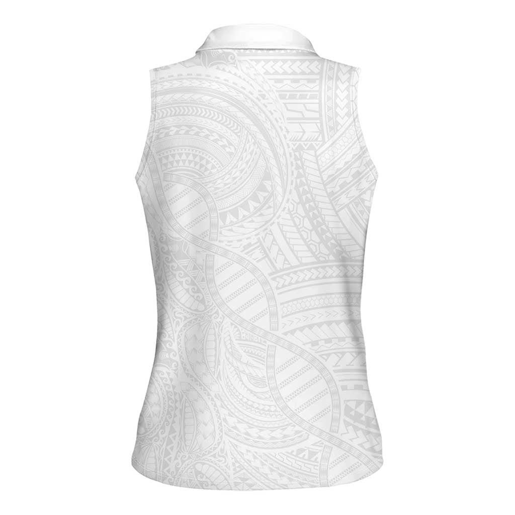 Samoan DNA Art Tattoo Women Sleeveless Polo Shirt Polynesian Pattern All White