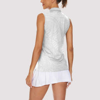 Samoan DNA Art Tattoo Women Sleeveless Polo Shirt Polynesian Pattern All White