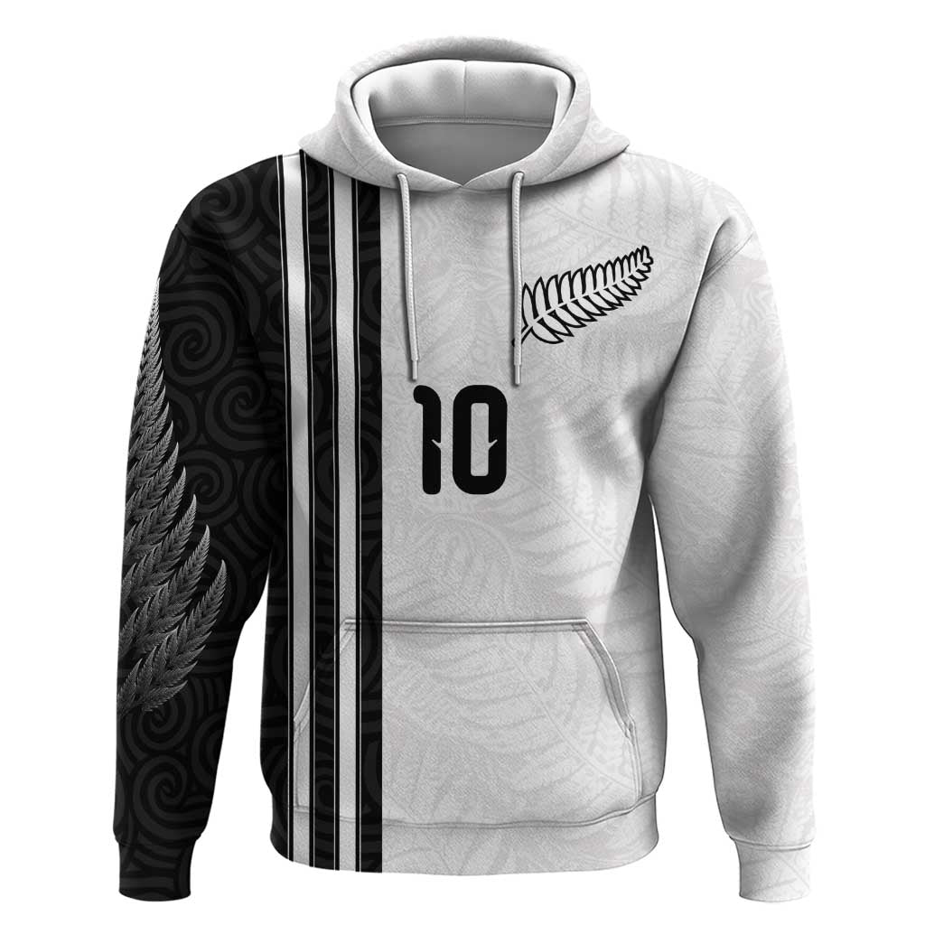 Custom New Zealand Football Hoodie Silver Fern and Maori Tribal Black White Half Sporty Style