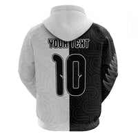 Custom New Zealand Football Hoodie Silver Fern and Maori Tribal Black White Half Sporty Style