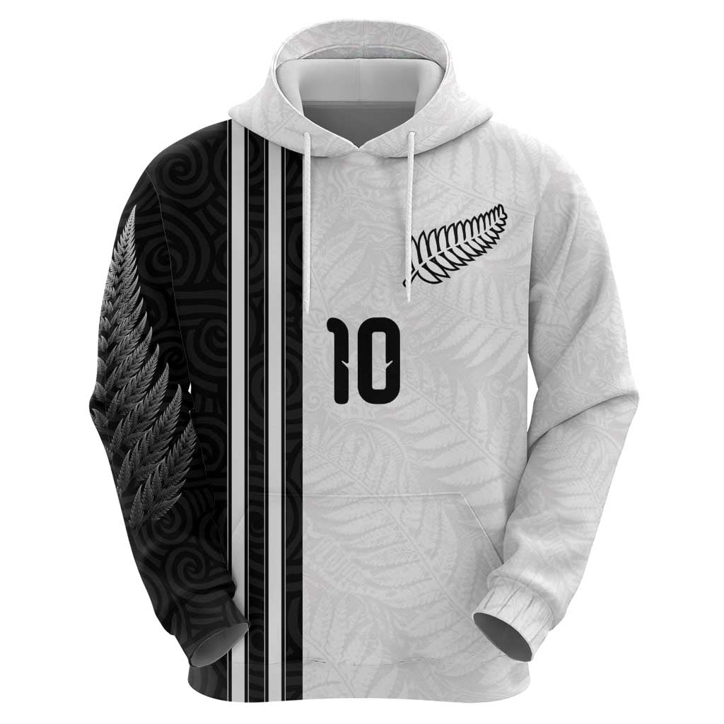 Custom New Zealand Football Hoodie Silver Fern and Maori Tribal Black White Half Sporty Style