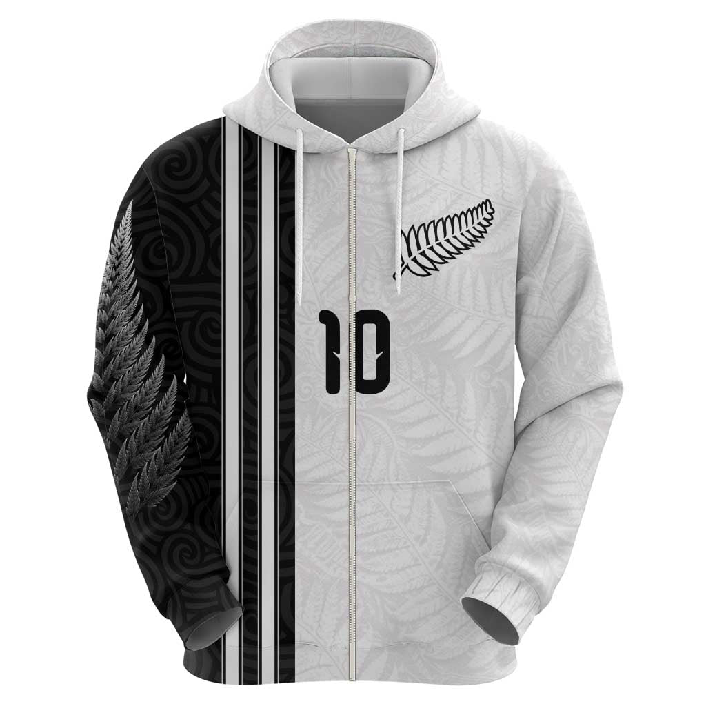 Custom New Zealand Football Hoodie Silver Fern and Maori Tribal Black White Half Sporty Style