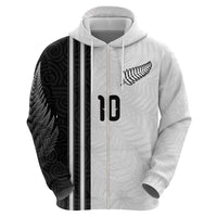 Custom New Zealand Football Hoodie Silver Fern and Maori Tribal Black White Half Sporty Style
