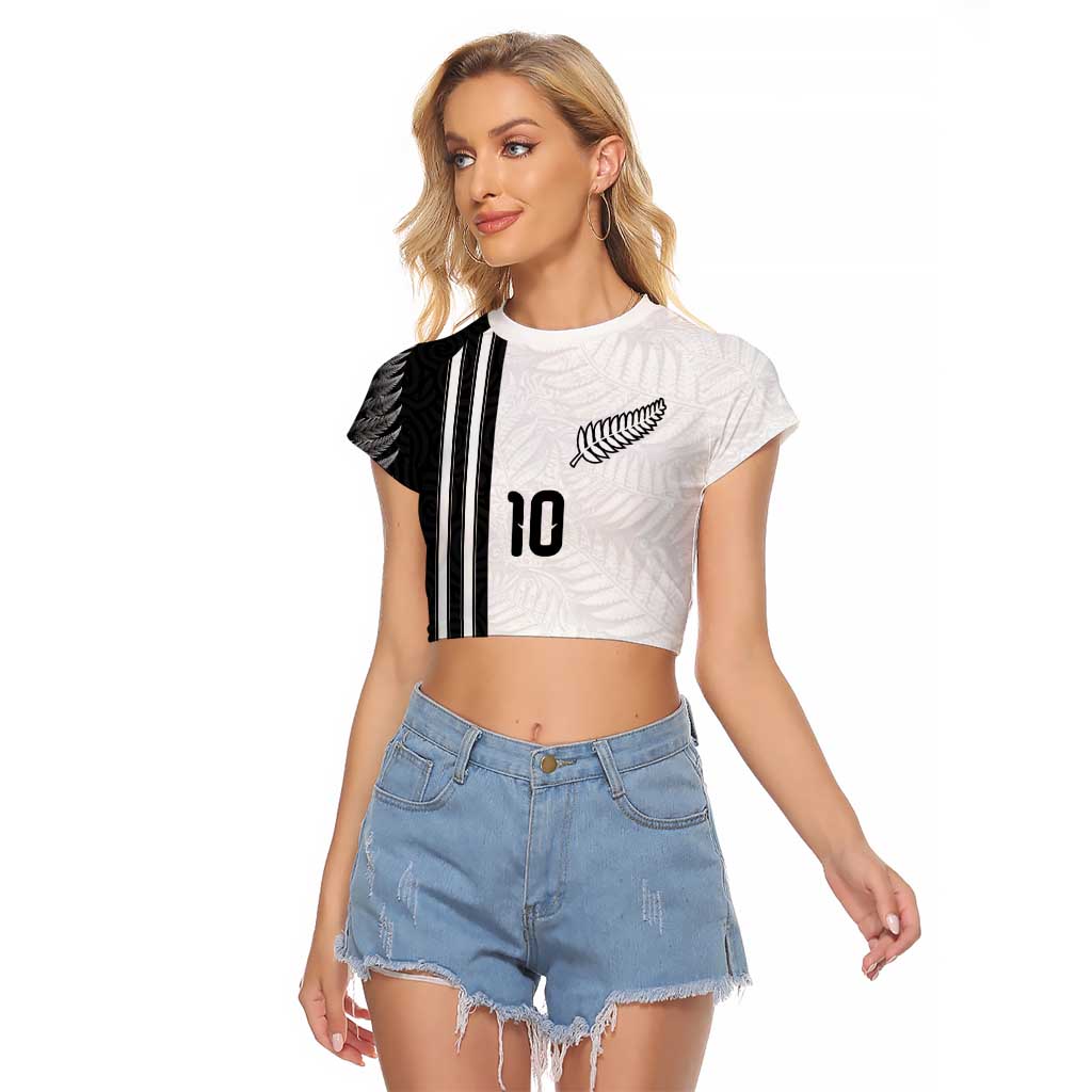Custom New Zealand Football Raglan Cropped T Shirt Silver Fern and Maori Tribal Black White Half Sporty Style