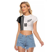 Custom New Zealand Football Raglan Cropped T Shirt Silver Fern and Maori Tribal Black White Half Sporty Style