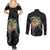 Hawaii Pikake and Maile Lei Couples Matching Summer Maxi Dress and Long Sleeve Button Shirt Honu Polynesian Pattern Black Color