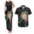 Hawaii Pikake and Maile Lei Couples Matching Tank Maxi Dress and Hawaiian Shirt Honu Polynesian Pattern Black Color