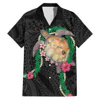 Hawaii Pikake and Maile Lei Family Matching Mermaid Dress and Hawaiian Shirt Honu Polynesian Pattern Black Color