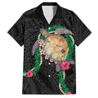 Hawaii Pikake and Maile Lei Family Matching Off The Shoulder Long Sleeve Dress and Hawaiian Shirt Honu Polynesian Pattern Black Color LT03 Dad's Shirt - Short Sleeve Black - Polynesian Pride