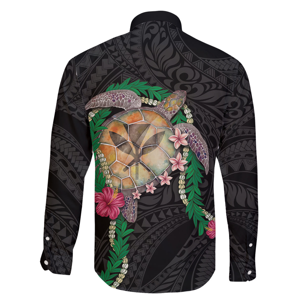 Hawaii Pikake and Maile Lei Family Matching Off Shoulder Short Dress and Hawaiian Shirt Honu Polynesian Pattern Black Color LT03 - Polynesian Pride