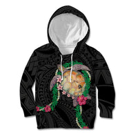 Hawaii Pikake and Maile Lei Kid Hoodie Honu Polynesian Pattern Black Color