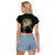 Hawaii Pikake and Maile Lei Raglan Cropped T Shirt Honu Polynesian Pattern Black Color