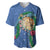 Hawaii Pikake and Maile Lei Baseball Jersey Honu Polynesian Pattern Blue Color
