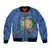 Hawaii Pikake and Maile Lei Bomber Jacket Honu Polynesian Pattern Blue Color