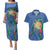 Hawaii Pikake and Maile Lei Couples Matching Puletasi and Hawaiian Shirt Honu Polynesian Pattern Blue Color